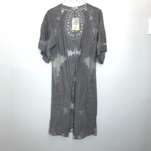 NWT Rebellion Lacy Crochet Kimono Slate Size S